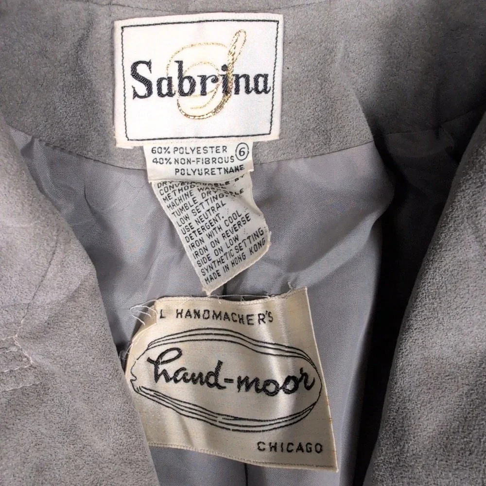 Vintage Sabrina‎ Hand-moor Chicago Faux Suede Gray Trench Coat - Size 6